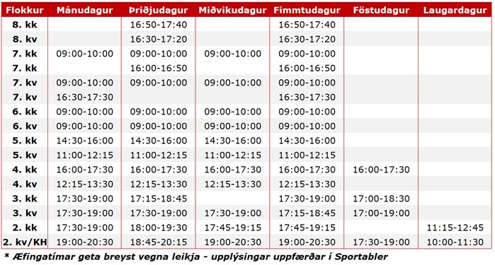 Sumaræfingatafla 2023